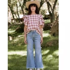 THE GREAT. Pink and White Plaid Shirt pullover size 3 Large